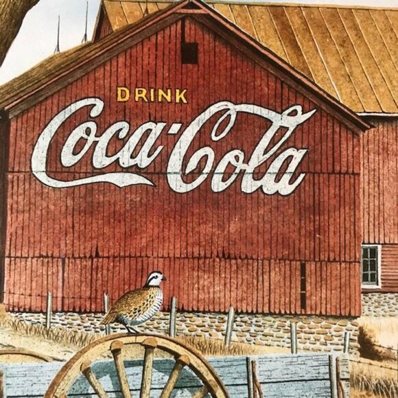 NWOT Vintage Coca-Cola Barn and Silo Matted Wood Glass Framed Print - Picture 4 of 8